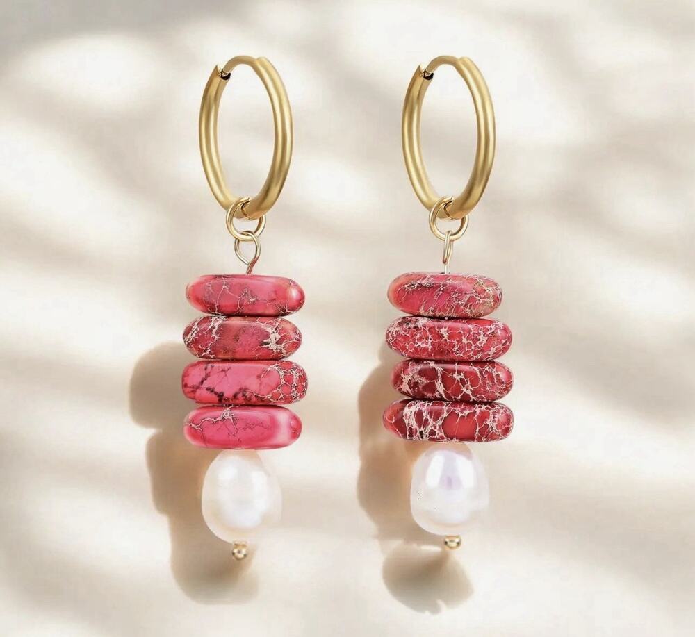 Cape Diablo Pearl And Jade Jasper Hoop Drop Earrings NWT